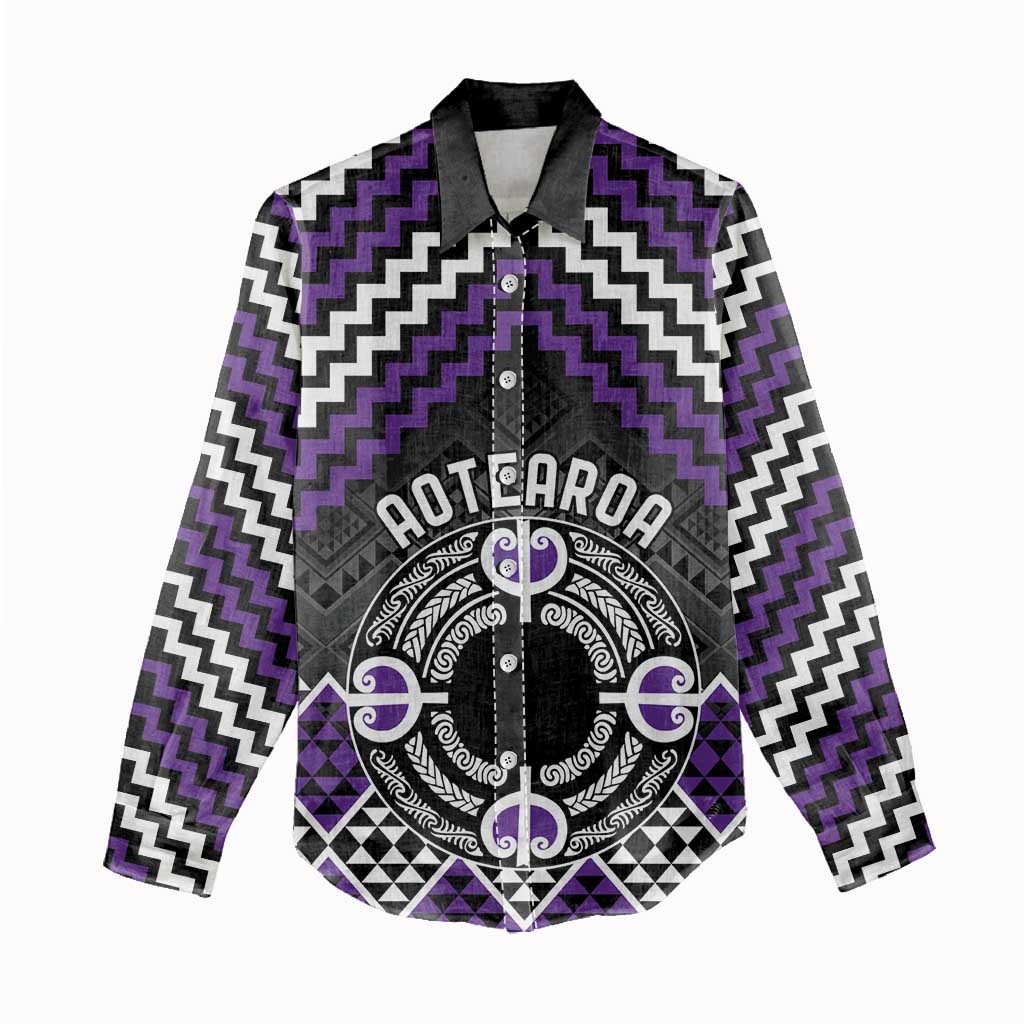 Personalised Aotearoa Niho Taniwha Motif Women Casual Shirt Violet Style