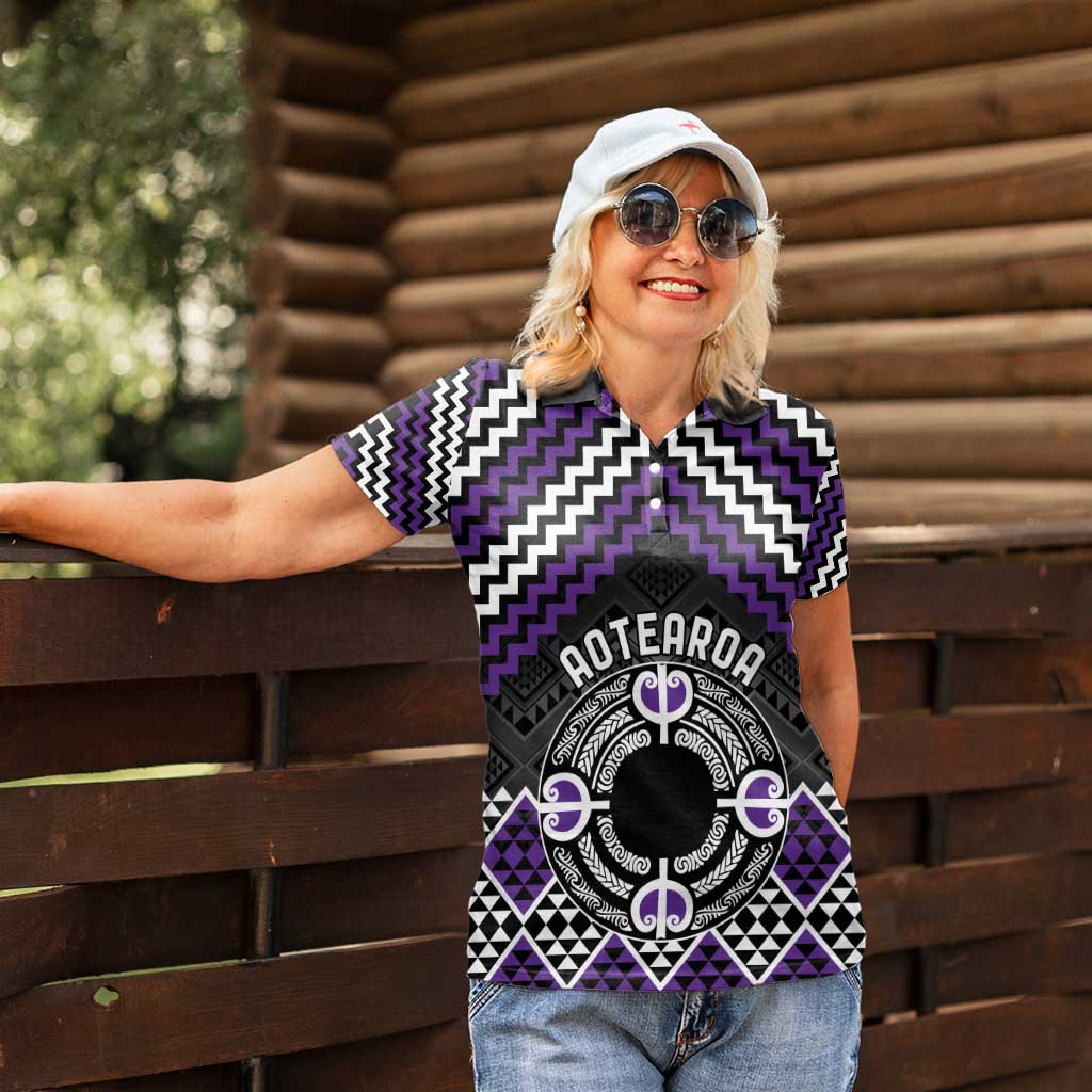 Personalised Aotearoa Niho Taniwha Motif Women Polo Shirt Violet Style