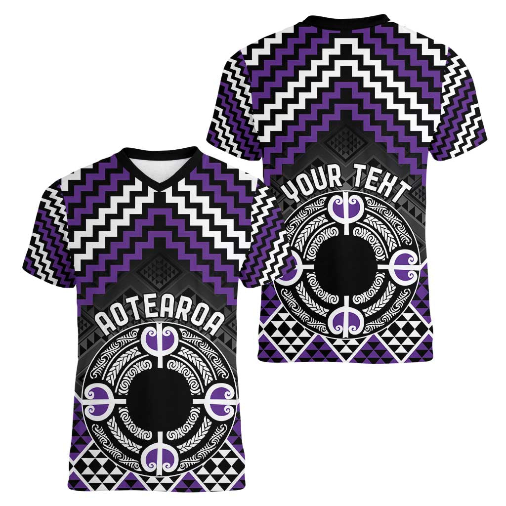 Personalised Aotearoa Niho Taniwha Motif Women V-Neck T-Shirt Violet Style