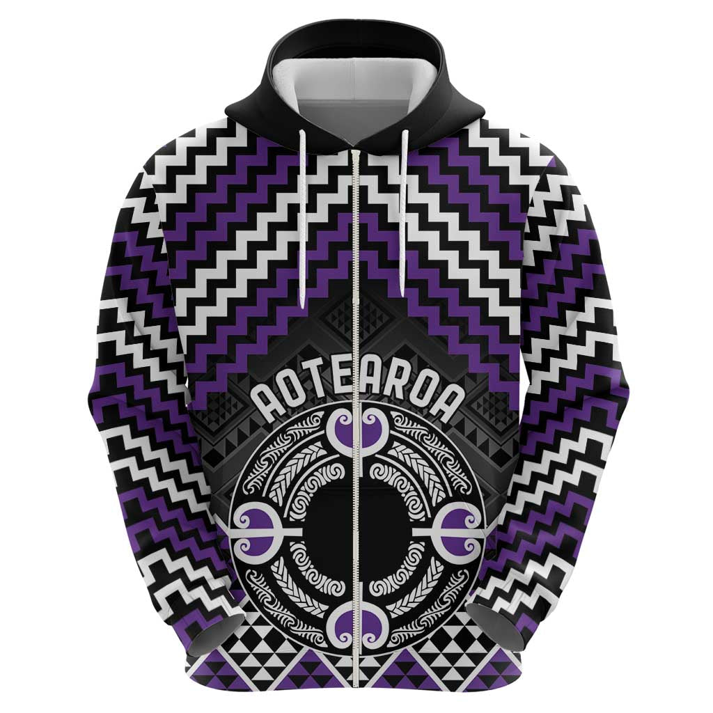 Personalised Aotearoa Niho Taniwha Motif Zip Hoodie Violet Style LT9 - Polynesian Pride