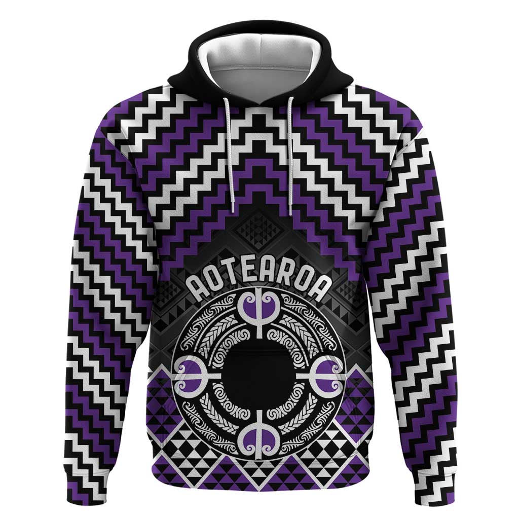 Personalised Aotearoa Niho Taniwha Motif Zip Hoodie Violet Style LT9 Pullover Hoodie Violet - Polynesian Pride