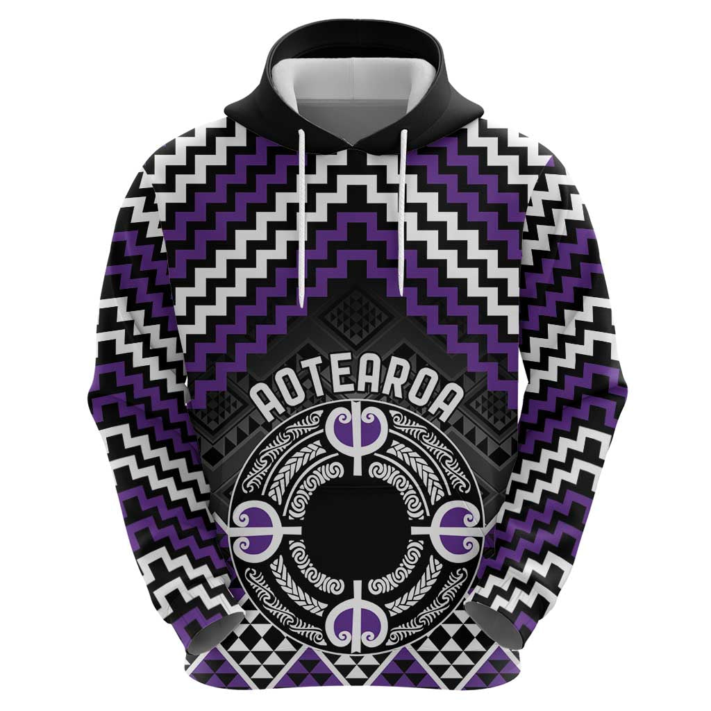Personalised Aotearoa Niho Taniwha Motif Zip Hoodie Violet Style LT9 - Polynesian Pride