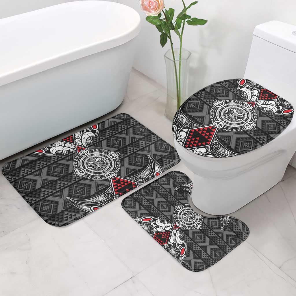 Black Aotearoa Taniko Motif Bathroom Set Vintage Maori New Zealand Tribal Art Pattern - Polynesian Pride