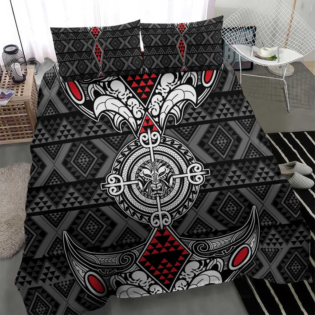 Black Aotearoa Taniko Motif Bedding Set Vintage Maori New Zealand Tribal Art Pattern