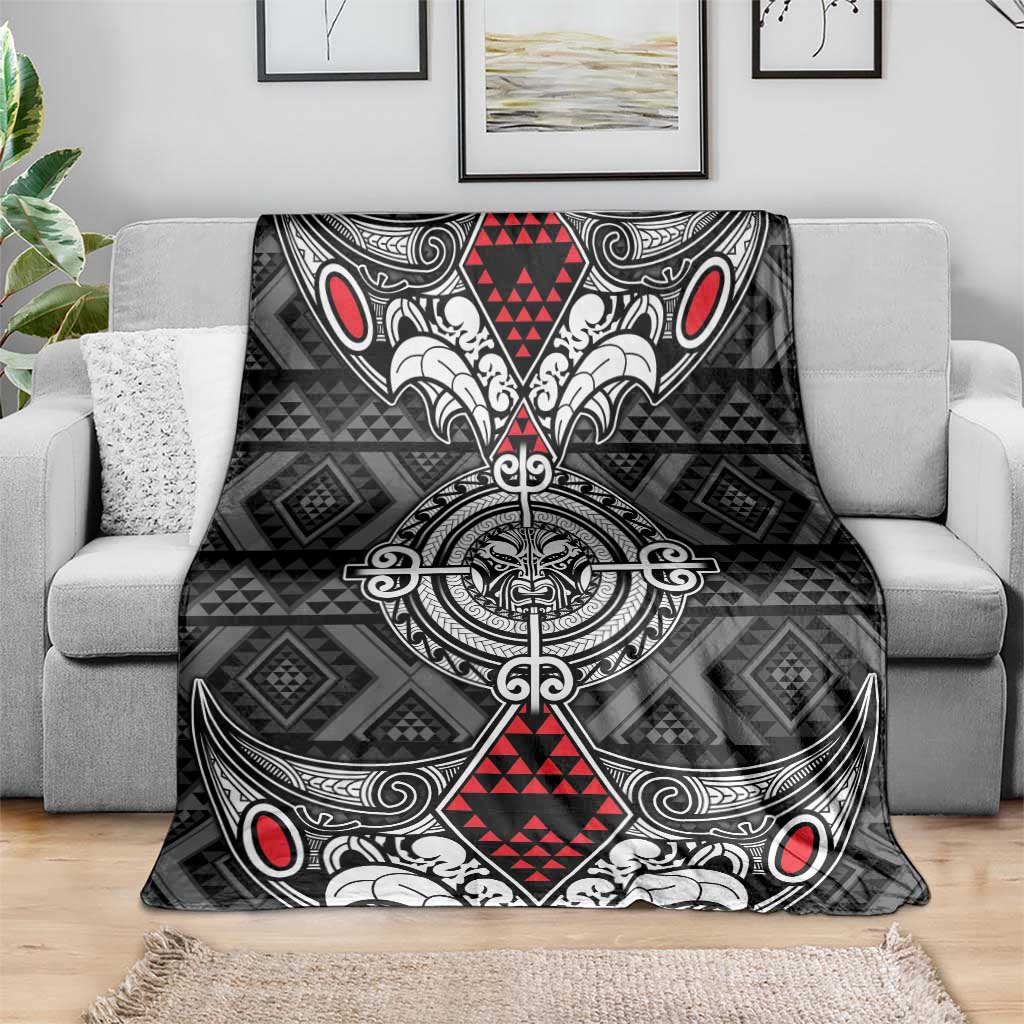 Black Aotearoa Taniko Motif Blanket Vintage Maori New Zealand Tribal Art Pattern