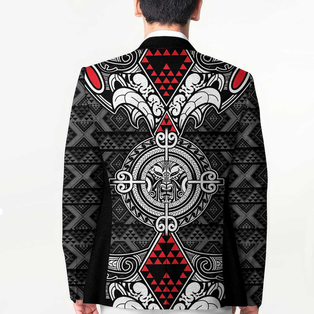 Black Aotearoa Taniko Motif Blazer Vintage Maori New Zealand Tribal Art Pattern - Polynesian Pride