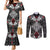 Black Aotearoa Tanilo Motif Couples Matching Mermaid Dress and Long Sleeve Button Shirt Vintage Maori New Zealand Tribal Art Pattern