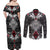 Black Aotearoa Tanilo Motif Couples Matching Off Shoulder Maxi Dress and Long Sleeve Button Shirt Vintage Maori New Zealand Tribal Art Pattern