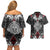 Black Aotearoa Tanilo Motif Couples Matching Off Shoulder Short Dress and Hawaiian Shirt Vintage Maori New Zealand Tribal Art Pattern