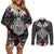 Black Aotearoa Tanilo Motif Couples Matching Off Shoulder Short Dress and Long Sleeve Button Shirt Vintage Maori New Zealand Tribal Art Pattern