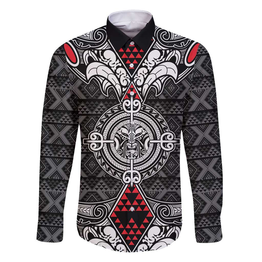 Black Aotearoa Tanilo Motif Family Matching Long Sleeve Bodycon Dress and Hawaiian Shirt Vintage Maori New Zealand Tribal Art Pattern