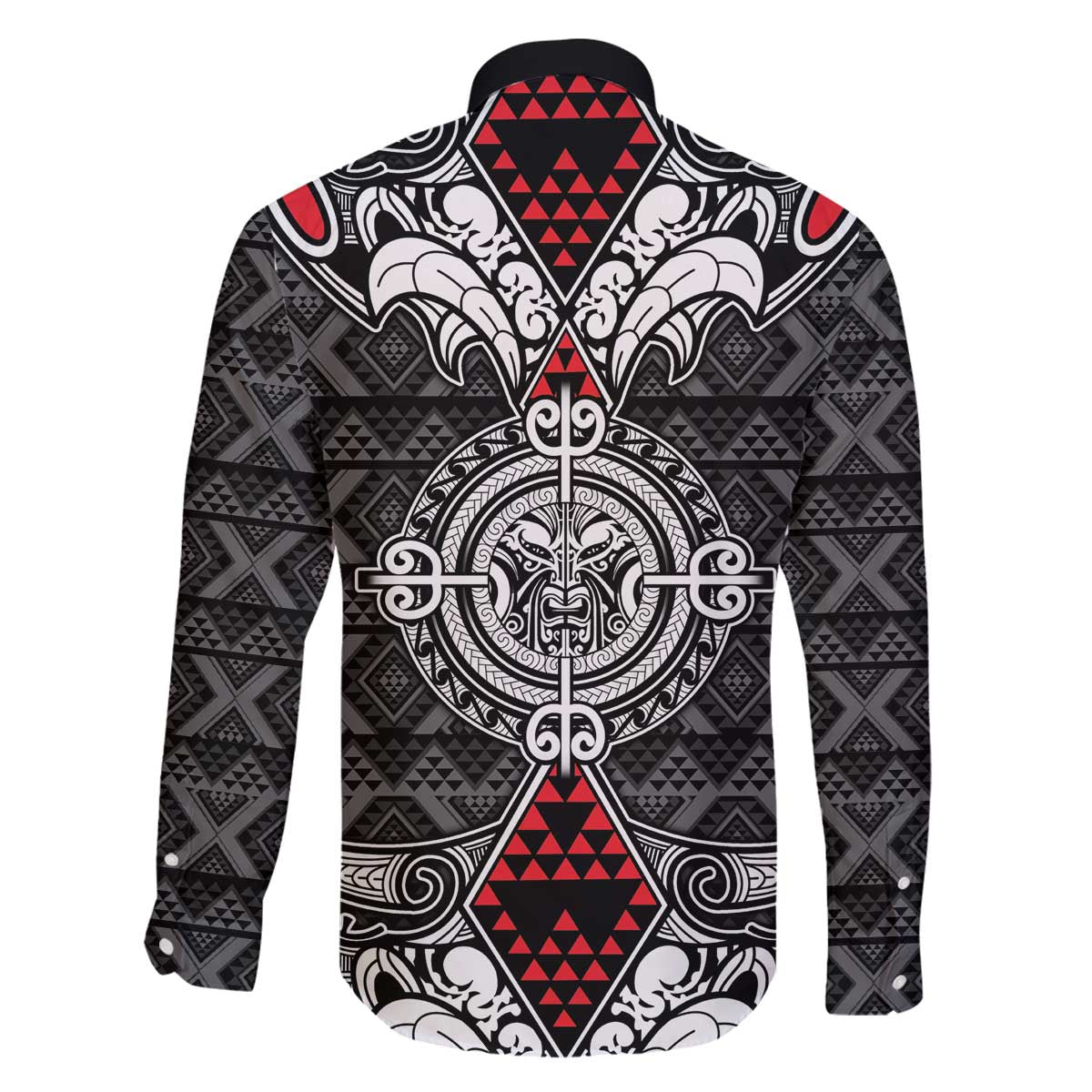 Black Aotearoa Tanilo Motif Family Matching Off The Shoulder Long Sleeve Dress and Hawaiian Shirt Vintage Maori New Zealand Tribal Art Pattern