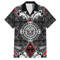 Black Aotearoa Tanilo Motif Family Matching Short Sleeve Bodycon Dress and Hawaiian Shirt Vintage Maori New Zealand Tribal Art Pattern