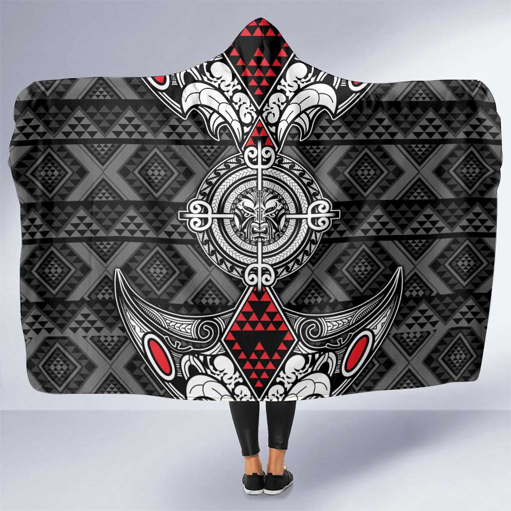 Black Aotearoa Taniko Motif Hooded Blanket Vintage Maori New Zealand Tribal Art Pattern