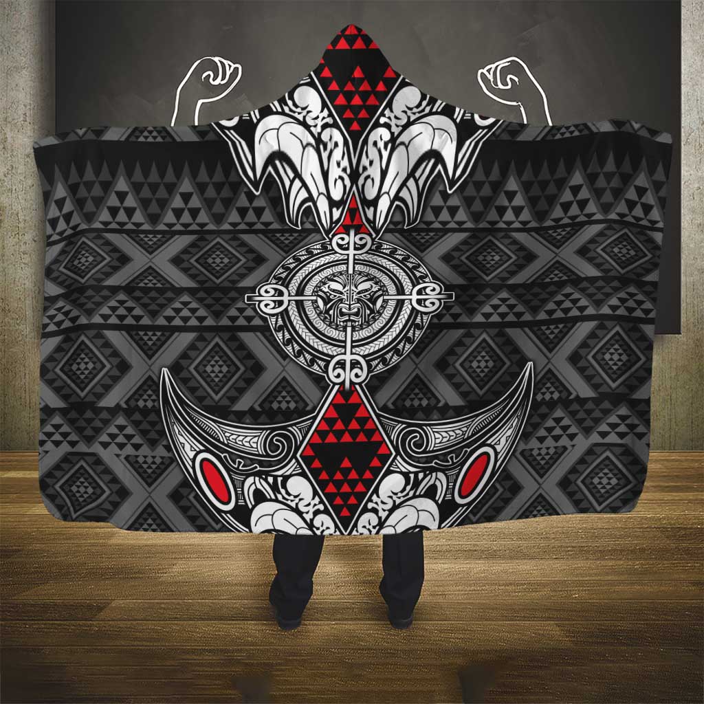 Black Aotearoa Taniko Motif Hooded Blanket Vintage Maori New Zealand Tribal Art Pattern
