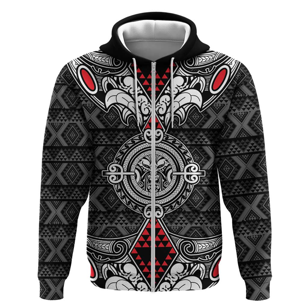 Black Aotearoa Tanilo Motif Hoodie Vintage Maori New Zealand Tribal Art Pattern