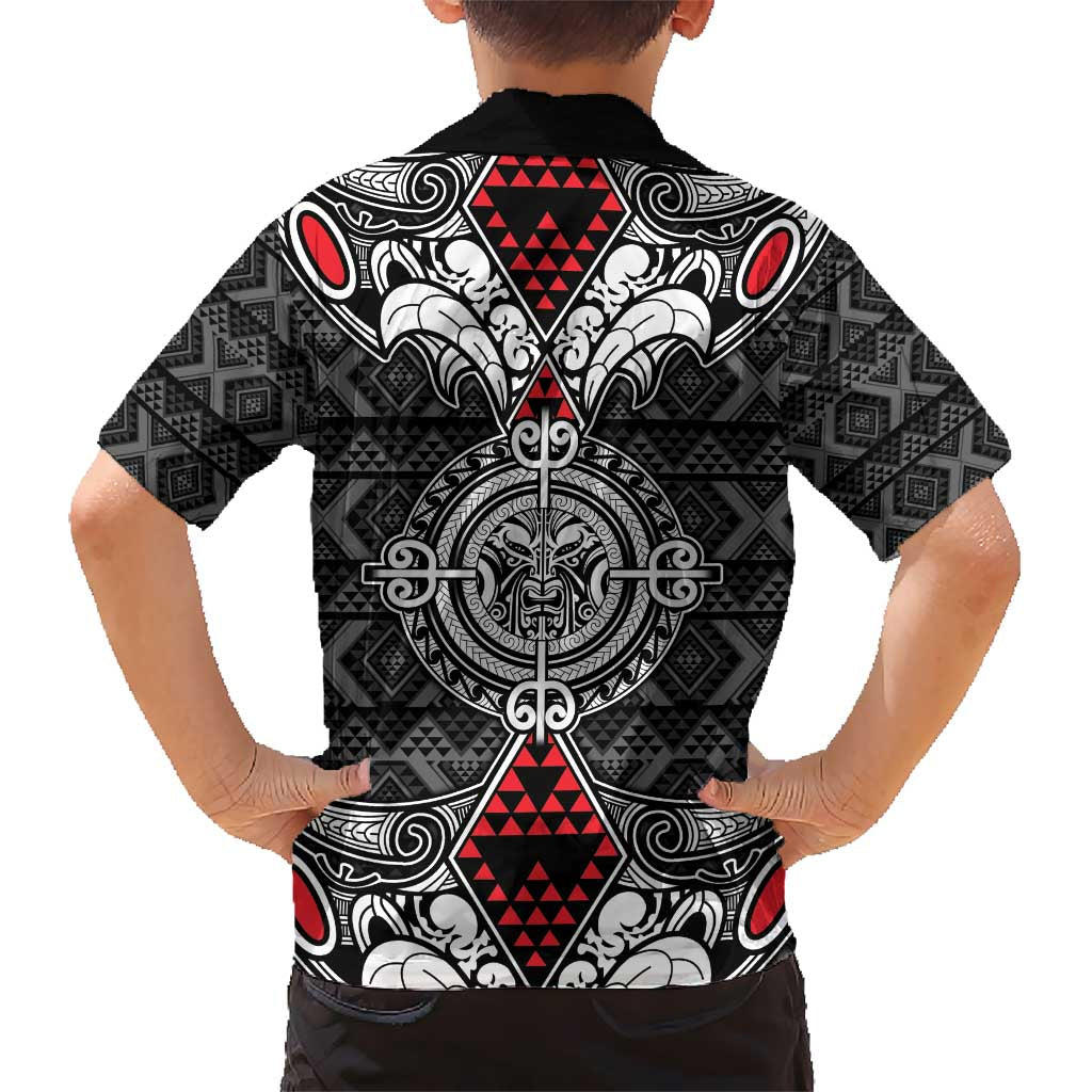 Black Aotearoa Tanilo Motif Kid Hawaiian Shirt Vintage Maori New Zealand Tribal Art Pattern