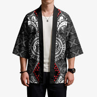 Black Aotearoa Taniko Motif Kimono Vintage Maori New Zealand Tribal Art Pattern - Polynesian Pride