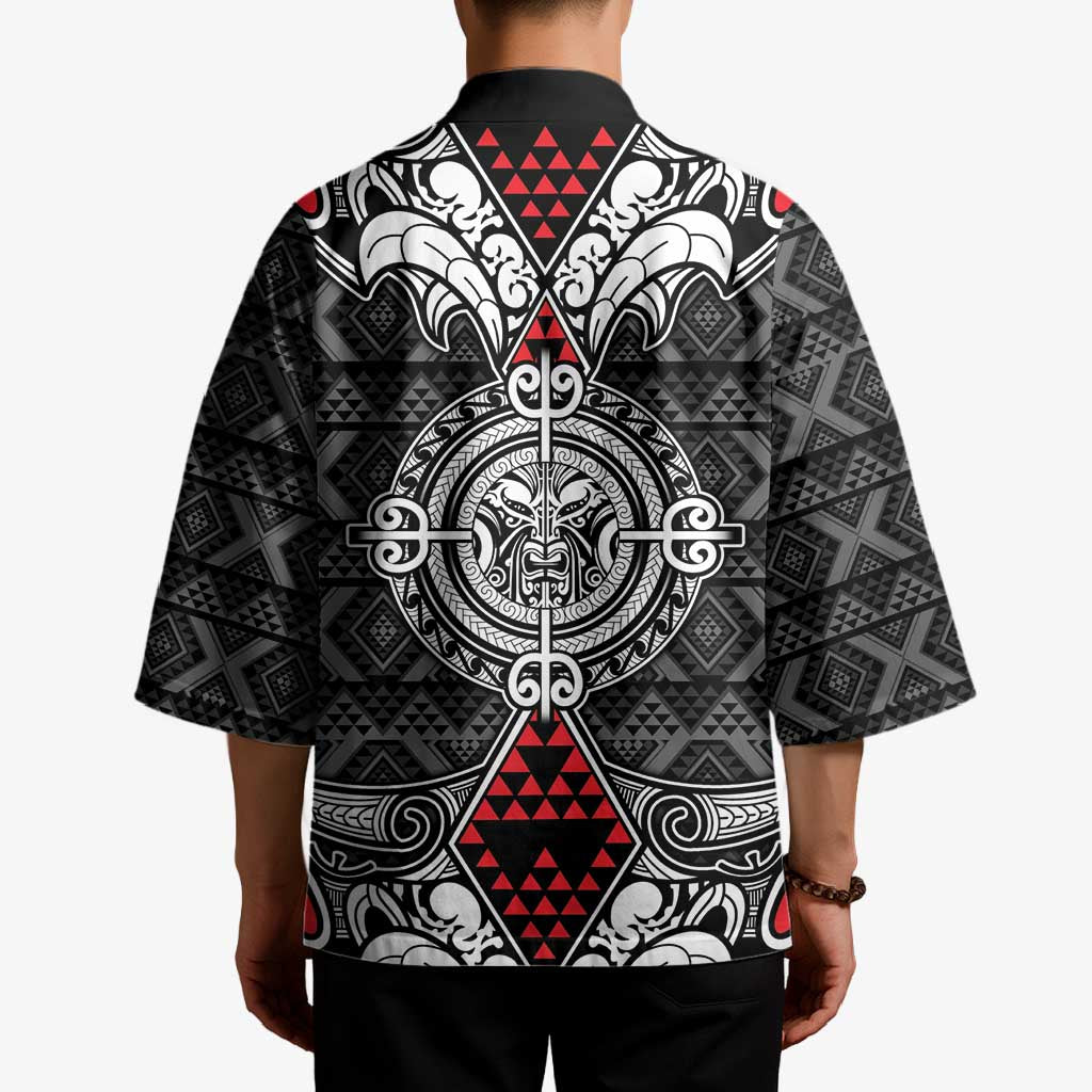 Black Aotearoa Taniko Motif Kimono Vintage Maori New Zealand Tribal Art Pattern - Polynesian Pride