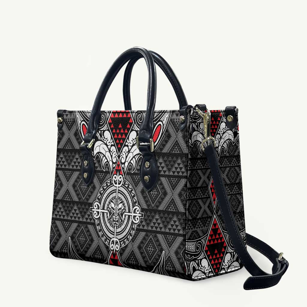 Black Aotearoa Taniko Motif Leather Bag Vintage Maori New Zealand Tribal Art Pattern - Polynesian Pride