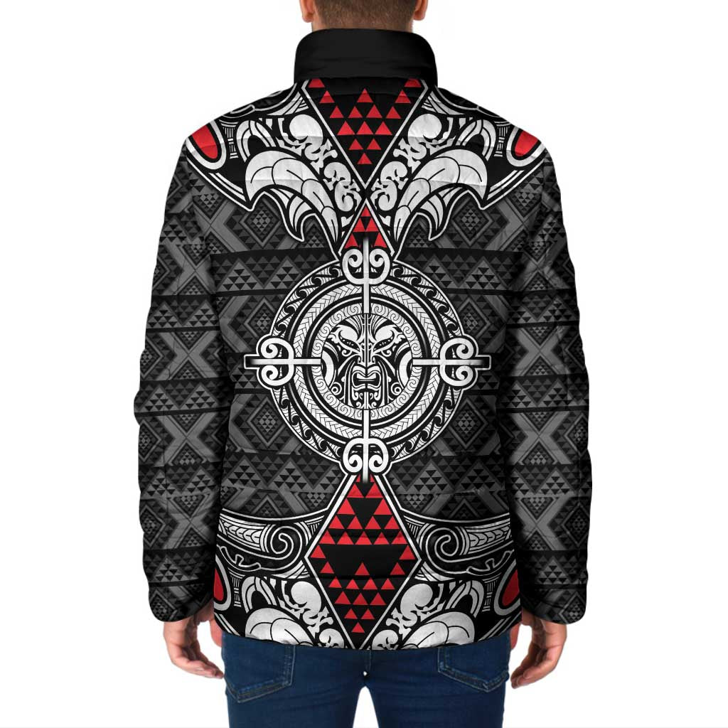 Black Aotearoa Taniko Motif Padded Jacket Vintage Maori New Zealand Tribal Art Pattern - Polynesian Pride