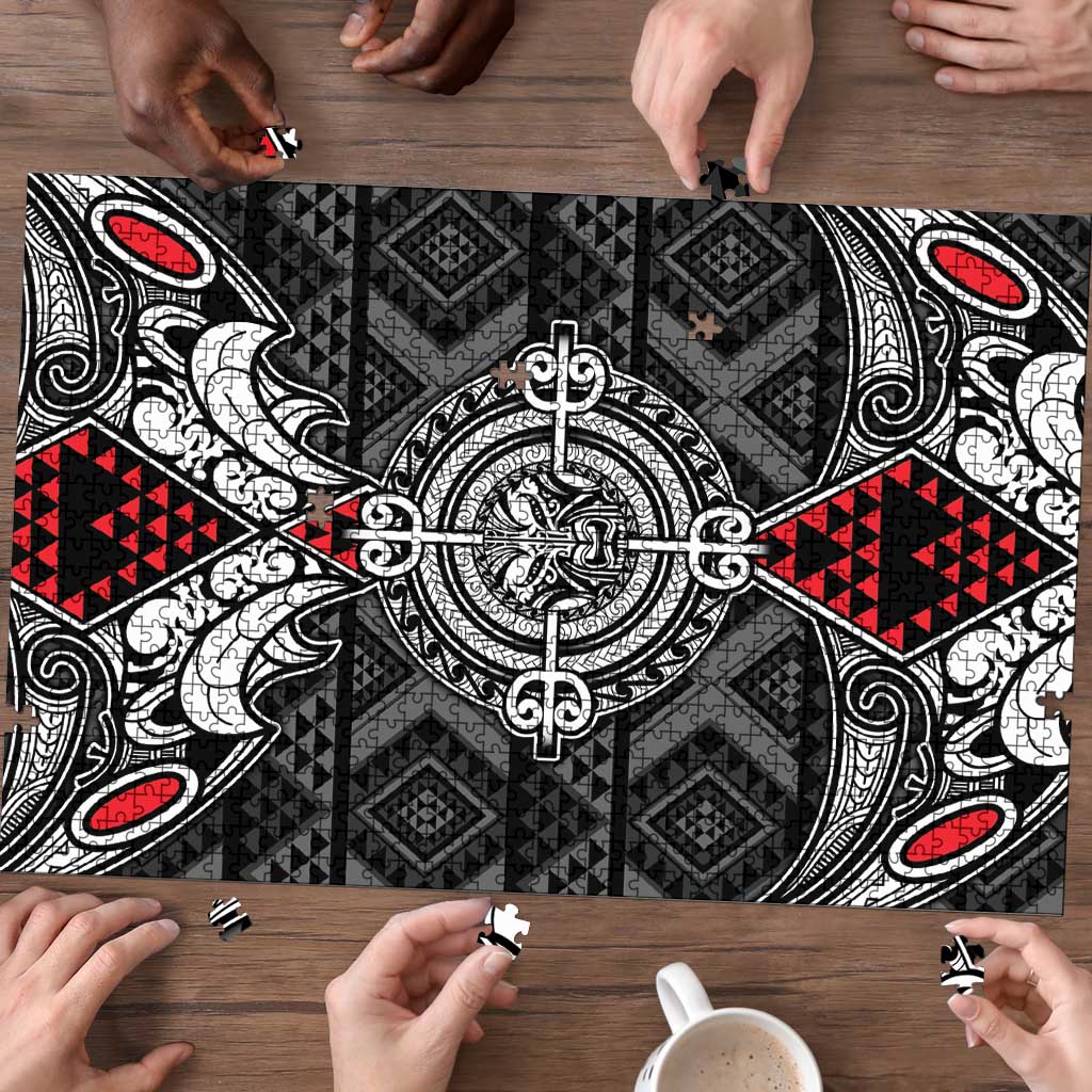 Black Aotearoa Taniko Motif Puzzle Vintage Maori New Zealand Tribal Art Pattern - Polynesian Pride