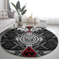 Black Aotearoa Taniko Motif Round Carpet Vintage Maori New Zealand Tribal Art Pattern