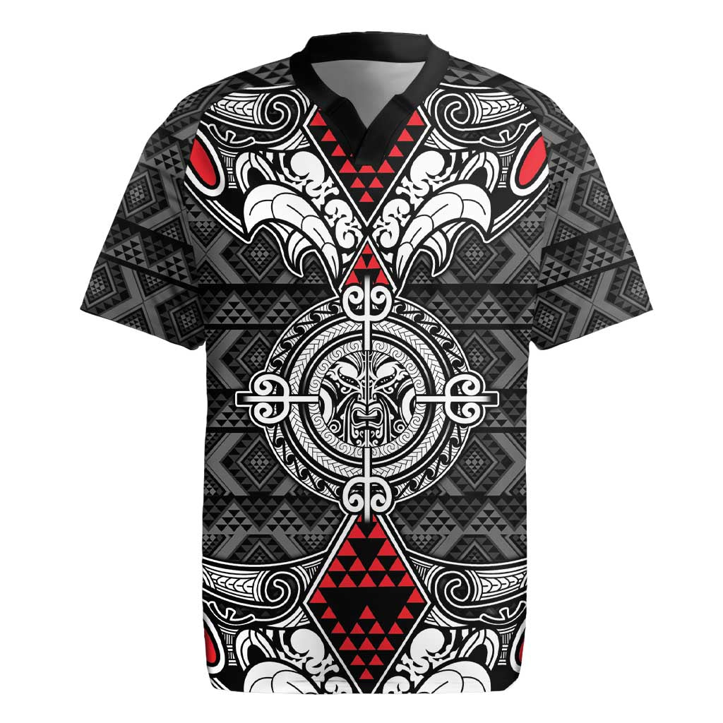 Black Aotearoa Tanilo Motif Rugby Jersey Vintage Maori New Zealand Tribal Art Pattern