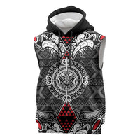Black Aotearoa Taniko Motif Sleeveless Hoodie Vintage Maori New Zealand Tribal Art Pattern - Polynesian Pride