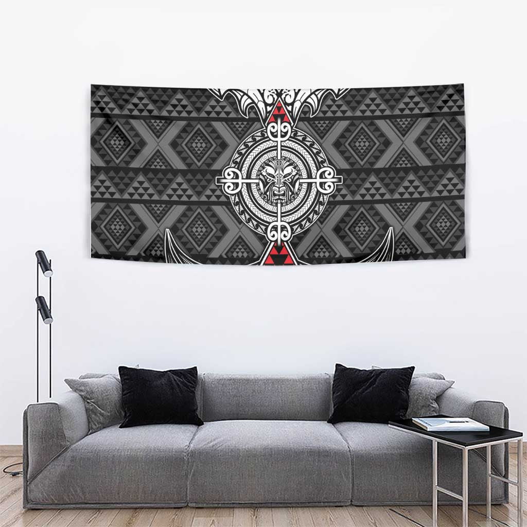 Black Aotearoa Taniko Motif Tapestry Vintage Maori New Zealand Tribal Art Pattern