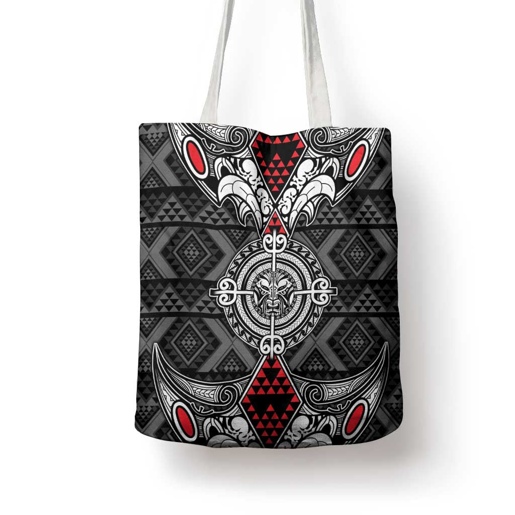 Black Aotearoa Taniko Motif Tote Bag Vintage Maori New Zealand Tribal Art Pattern - Polynesian Pride