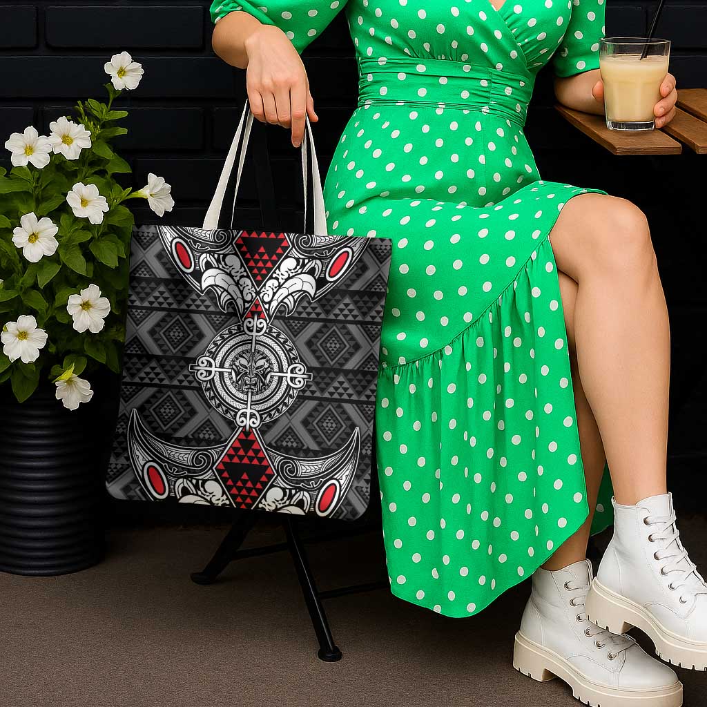 Black Aotearoa Taniko Motif Tote Bag Vintage Maori New Zealand Tribal Art Pattern - Polynesian Pride