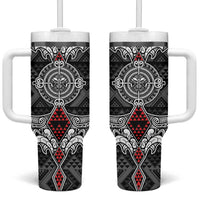 Black Aotearoa Taniko Motif Tumbler With Handle Vintage Maori New Zealand Tribal Art Pattern