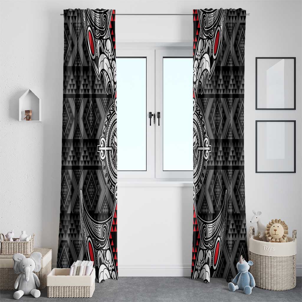 Black Aotearoa Taniko Motif Window Curtain Vintage Maori New Zealand Tribal Art Pattern