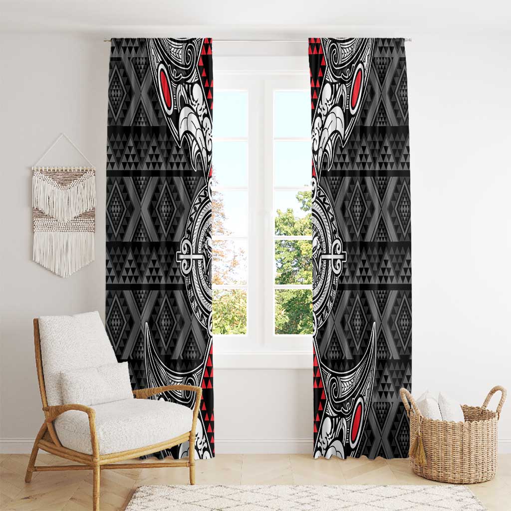 Black Aotearoa Taniko Motif Window Curtain Vintage Maori New Zealand Tribal Art Pattern