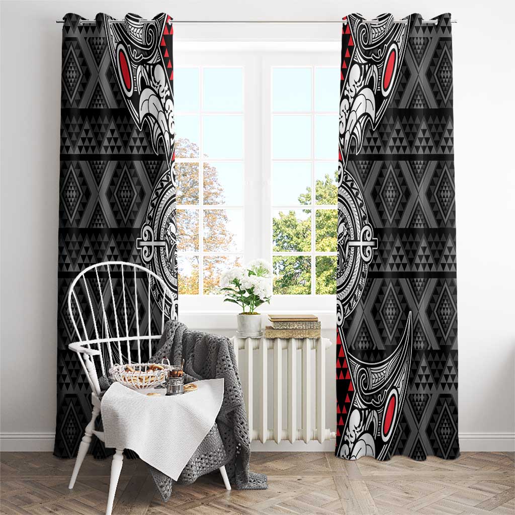 Black Aotearoa Taniko Motif Window Curtain Vintage Maori New Zealand Tribal Art Pattern