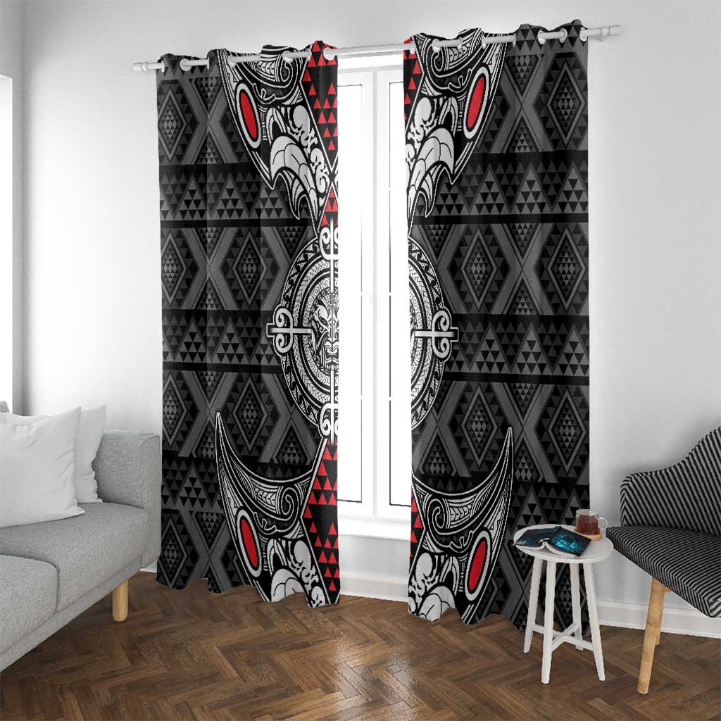 Black Aotearoa Taniko Motif Window Curtain Vintage Maori New Zealand Tribal Art Pattern