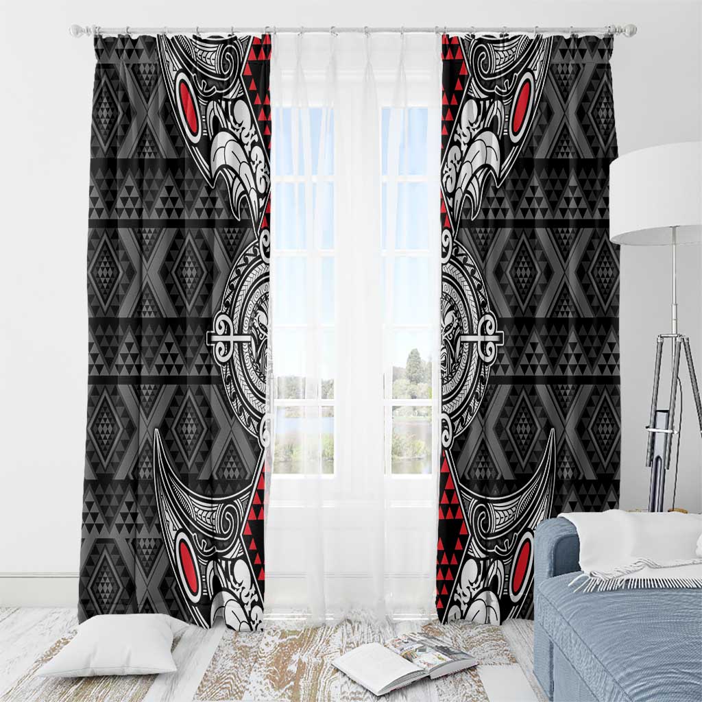 Black Aotearoa Taniko Motif Window Curtain Vintage Maori New Zealand Tribal Art Pattern