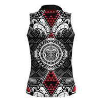 Black Aotearoa Tanilo Motif Women Sleeveless Polo Shirt Vintage Maori New Zealand Tribal Art Pattern
