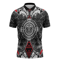 Black Aotearoa Taniko Motif Zipper Polo Shirt Vintage Maori New Zealand Tribal Art Pattern - Polynesian Pride