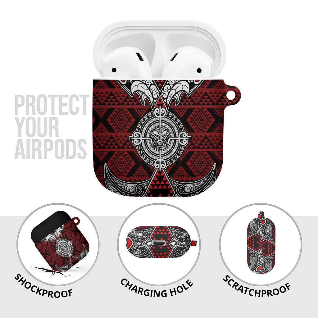 Red Aotearoa Taniko Motif AirPods Case Vintage Maori New Zealand Tribal Art Pattern - Polynesian Pride