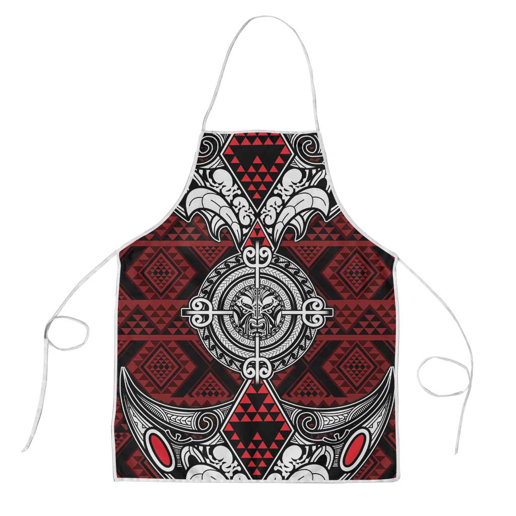 Red Aotearoa Taniko Motif Apron Vintage Maori New Zealand Tribal Art Pattern - Polynesian Pride