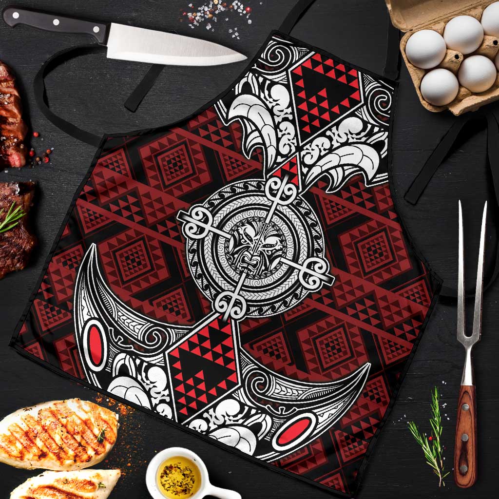 Red Aotearoa Taniko Motif Apron Vintage Maori New Zealand Tribal Art Pattern - Polynesian Pride