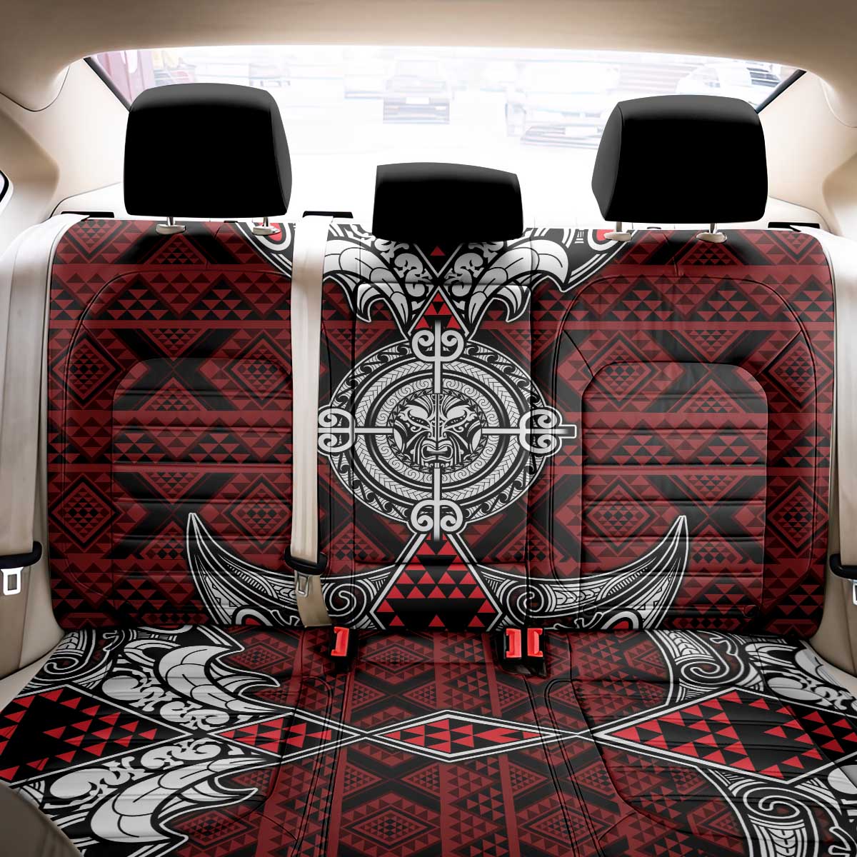 Red Aotearoa Taniko Motif Back Car Seat Cover Vintage Maori New Zealand Tribal Art Pattern