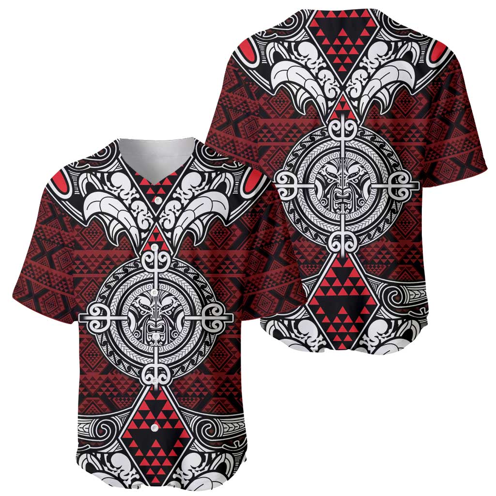 Red Aotearoa Tanilo Motif Baseball Jersey Vintage Maori New Zealand Tribal Art Pattern