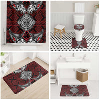 Red Aotearoa Taniko Motif Bathroom Set Vintage Maori New Zealand Tribal Art Pattern - Polynesian Pride