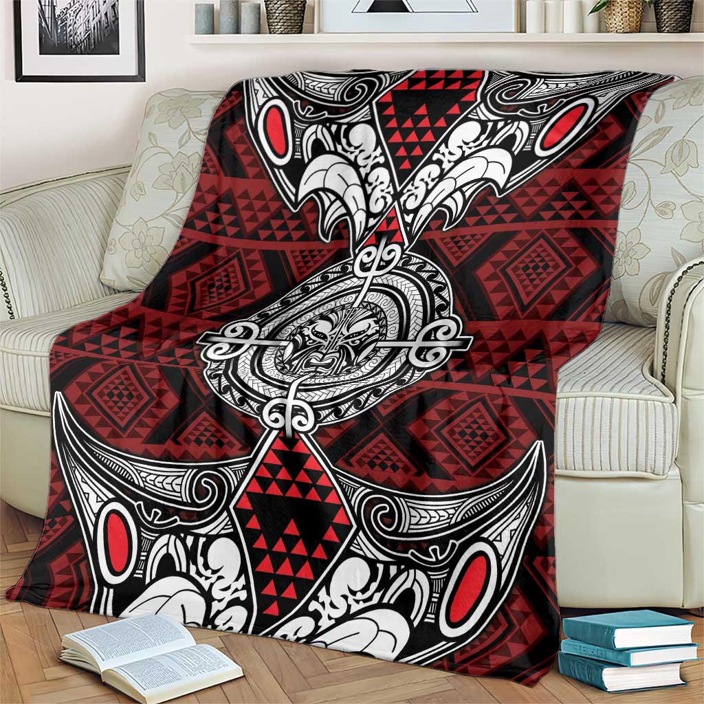 Red Aotearoa Taniko Motif Blanket Vintage Maori New Zealand Tribal Art Pattern