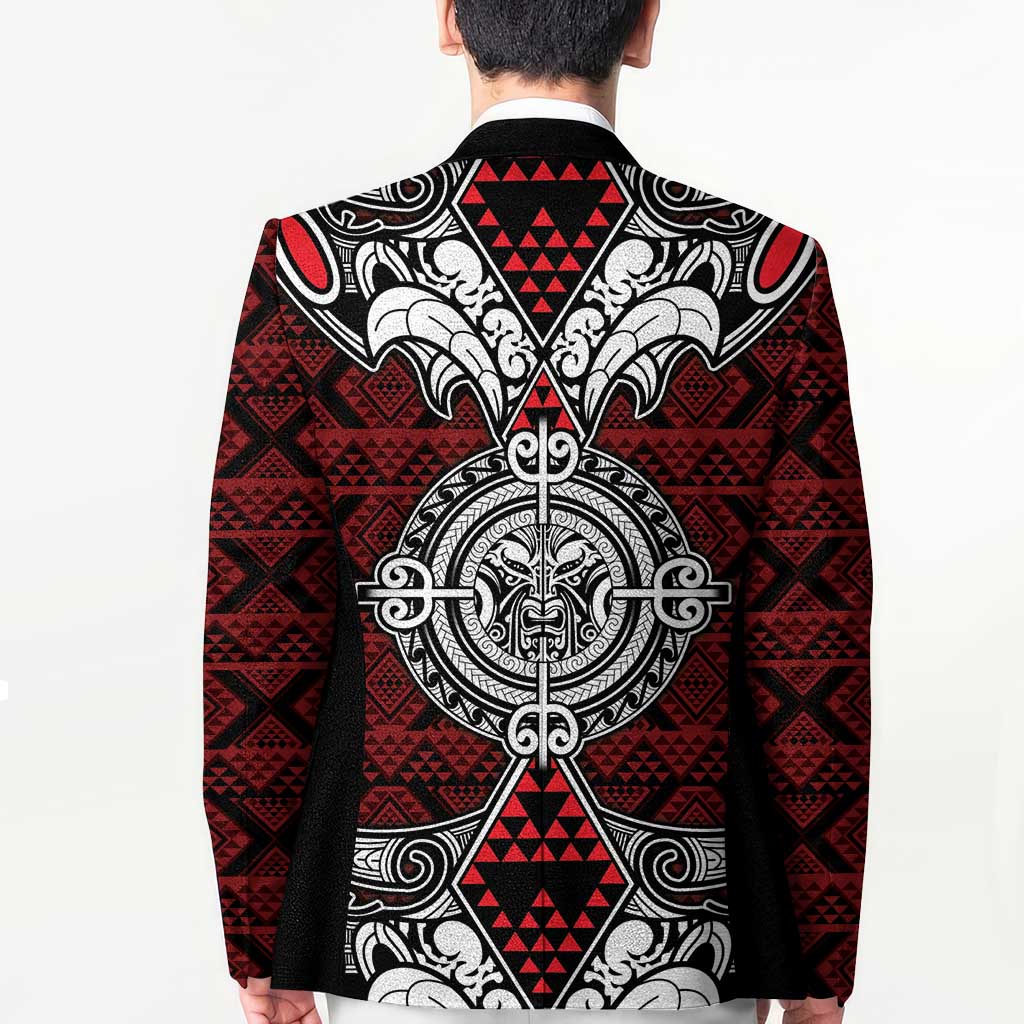 Red Aotearoa Taniko Motif Blazer Vintage Maori New Zealand Tribal Art Pattern - Polynesian Pride