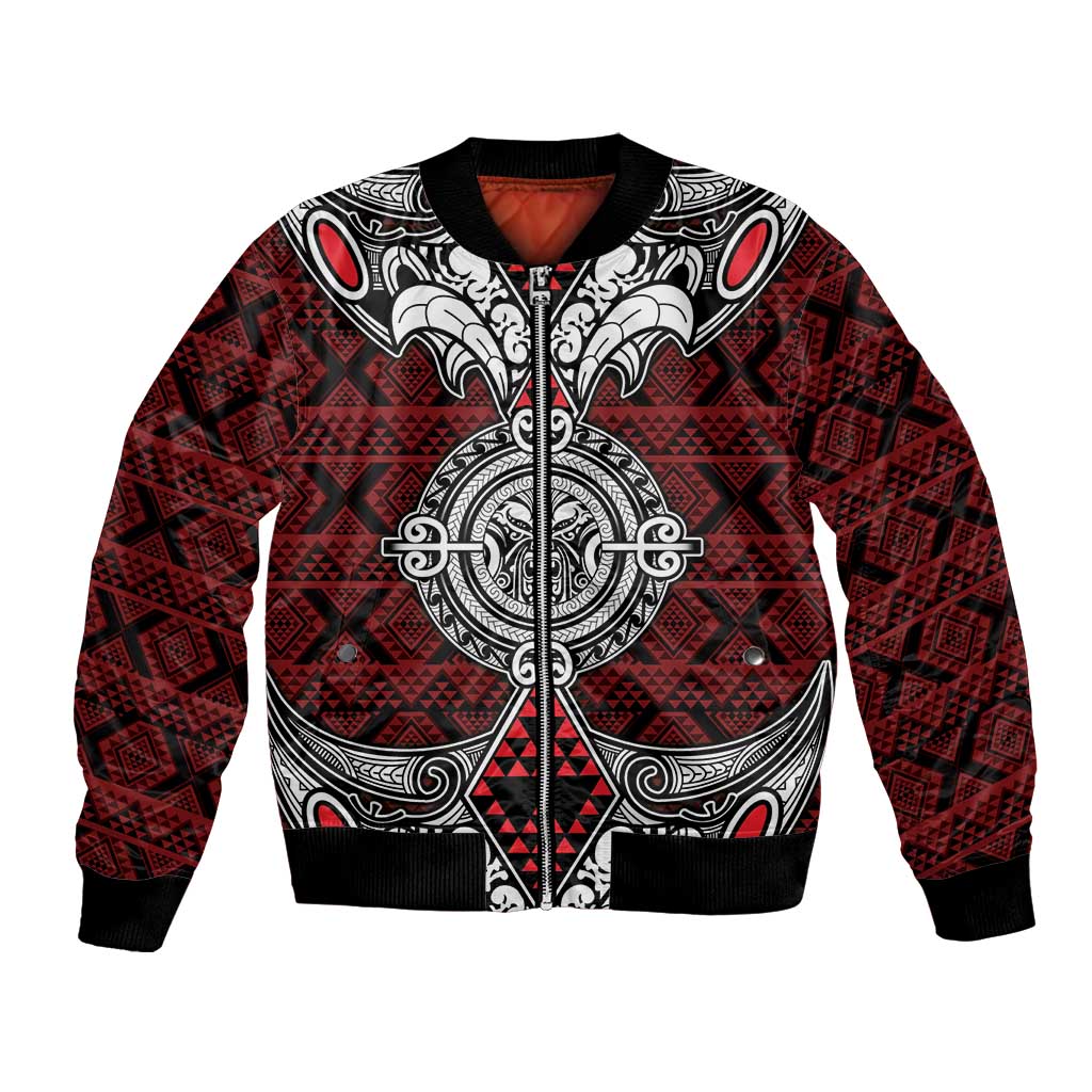 Red Aotearoa Tanilo Motif Bomber Jacket Vintage Maori New Zealand Tribal Art Pattern LT9 Unisex Red - Polynesian Pride