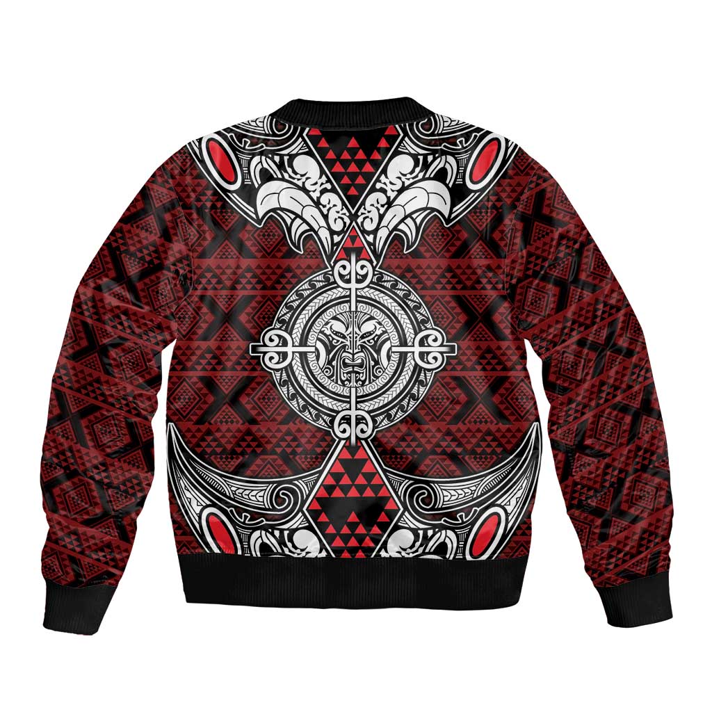 Red Aotearoa Tanilo Motif Bomber Jacket Vintage Maori New Zealand Tribal Art Pattern